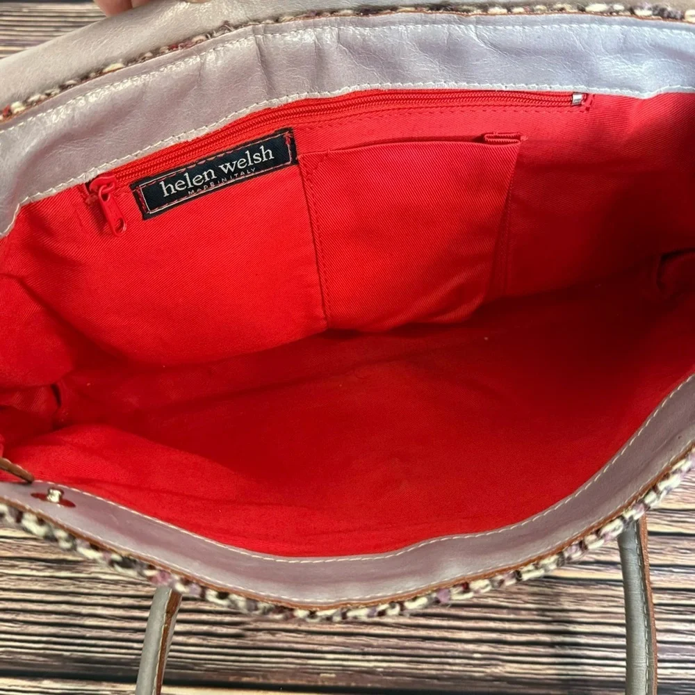 Helen Welsh‎ Elegant Italian Leather and Purple Tweed Shoulder Bag